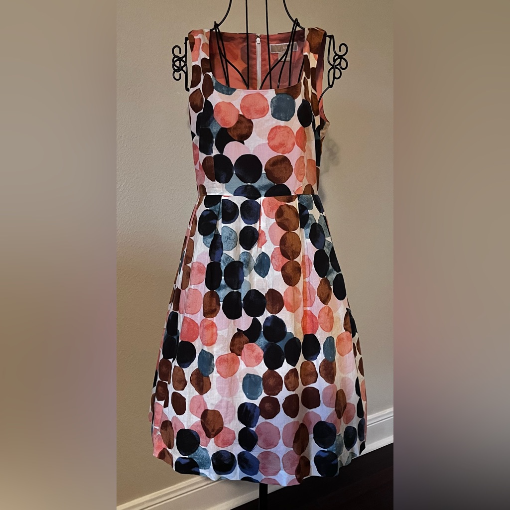 Michael Kors Navy And Coral Polka Dot Dress Size 6